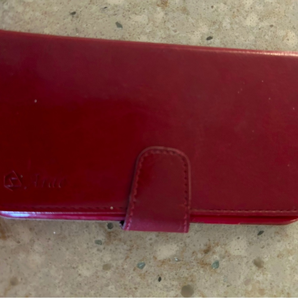 Red leather IPhone 11 phone wallet case used
